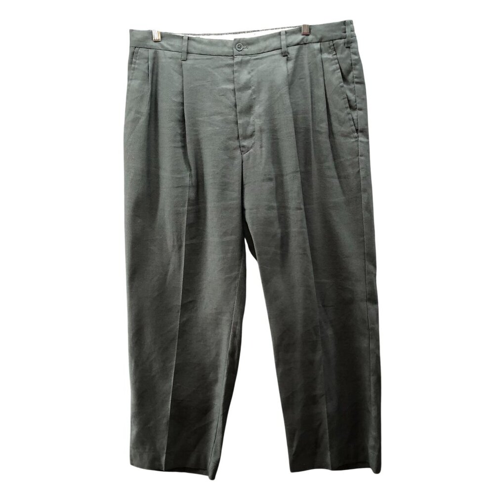 Muji Hemp‎ Blend Straight Pants Mens XL Gray Pleated Front Trouser